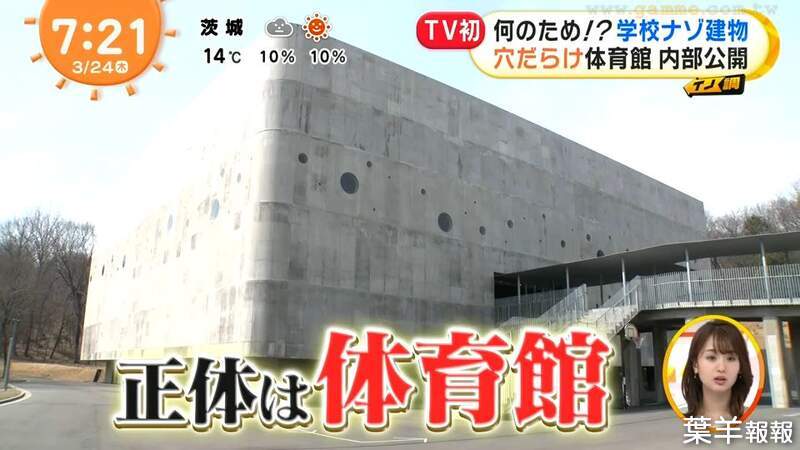 《日本最奇葩高中體育館》外觀乍看簡直是水泥豆腐 牆上佈滿圓孔刺激密集恐懼症 | 葉羊報報